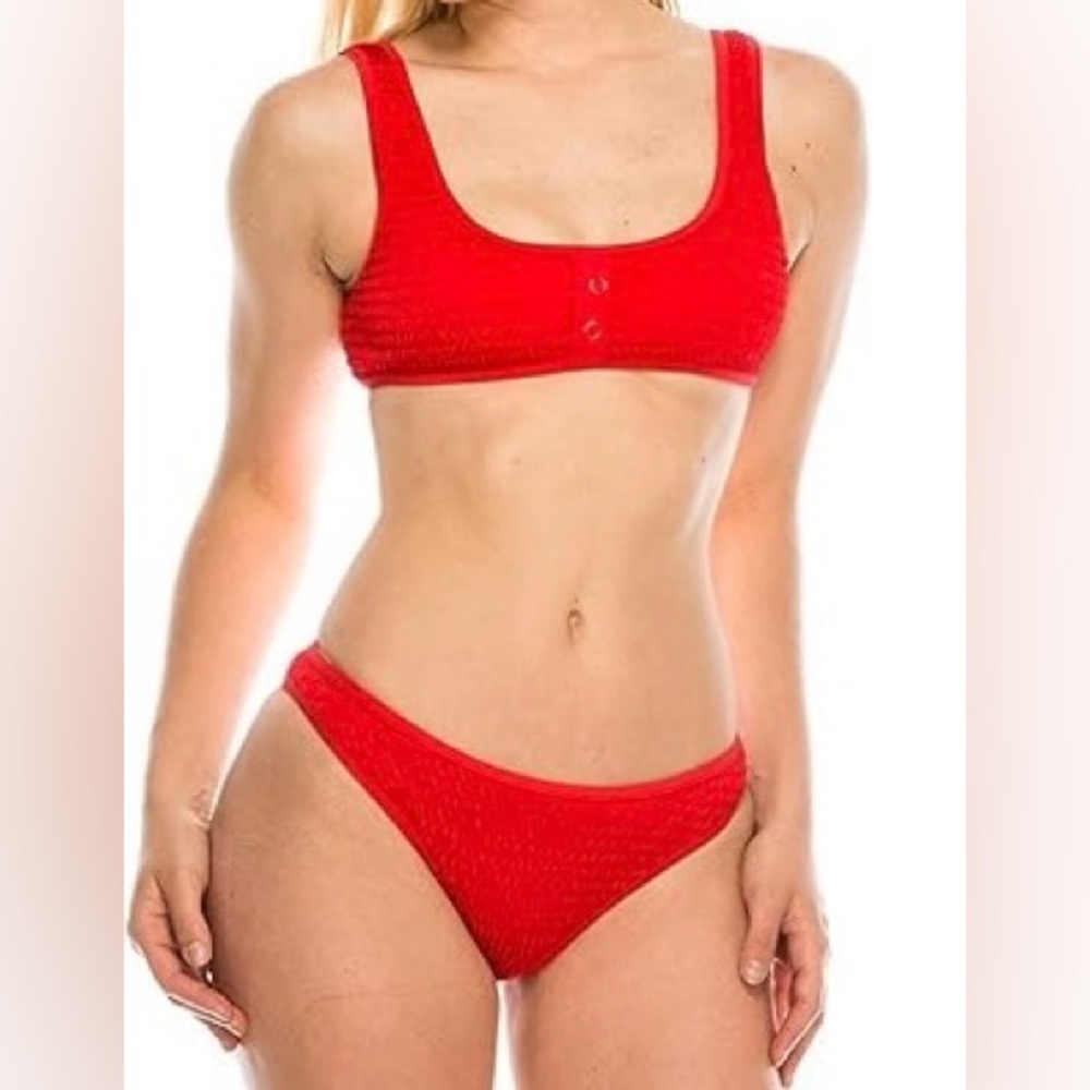 Kendall & Kylie Red Henley Style Bikini Set